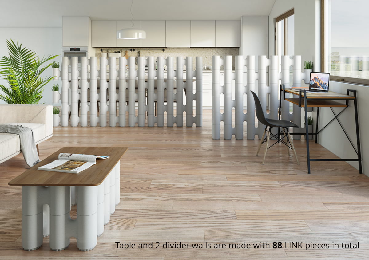LINK room divider between dining room, living room and home office