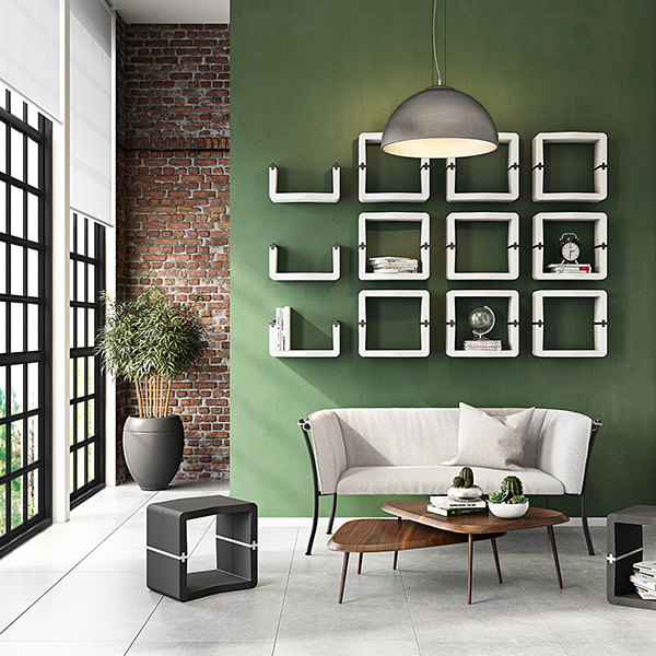 U-CUBE wall shelves and ledges in a living room